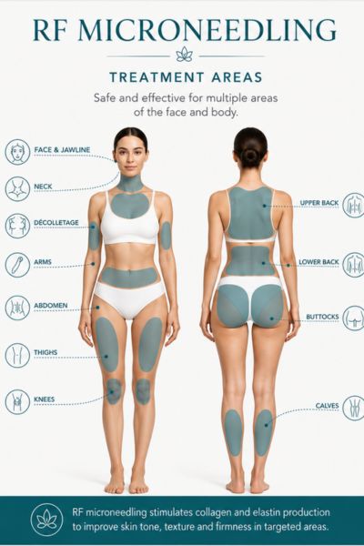 Areas of face and body can have RF microneedling skin tightening treatment Warrington